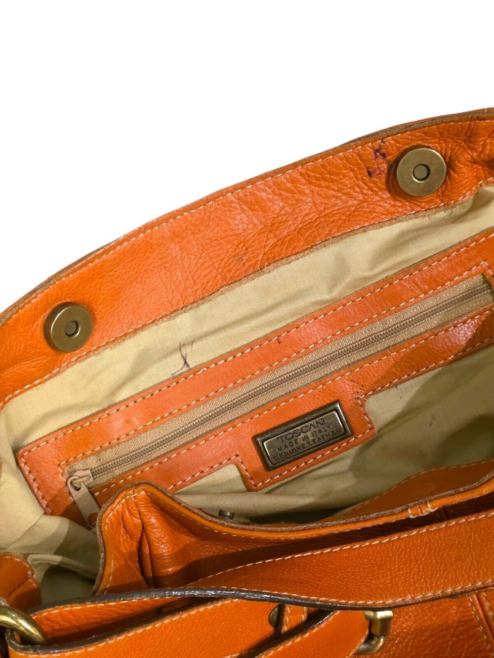 Toscani Made in Italy Genuine Leather Orange Hobo Shoulder Bag Slouchy Purse - Picture 14 of 16